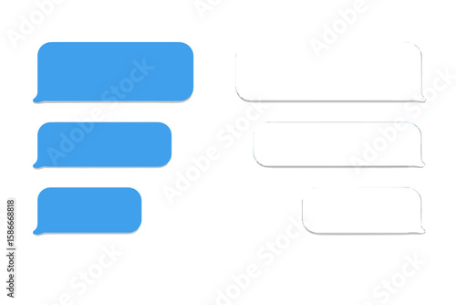 Vector message bubbles for chat app. Smartphone messenger dialog window. SMS speech bubble for social media communication. UI mockup element. Isolated on transparent background.