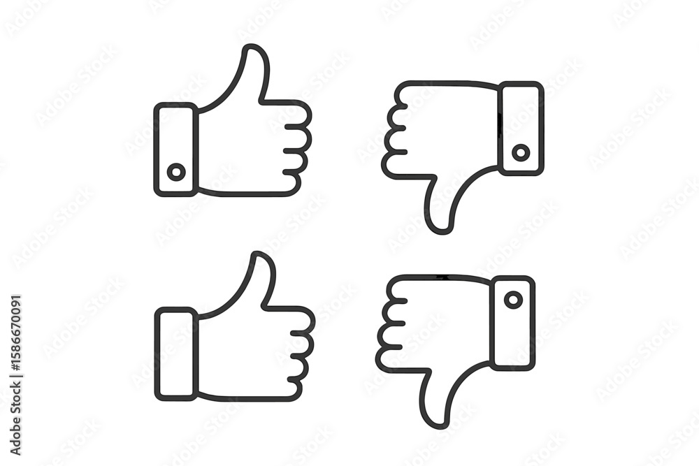 Thumb Up and Down Outline Icons Set. Social Media Feedback Like Dislike Symbol. Web User Interface Minimal Style. Rating, Approval, Rejection Icon. Hand Gesture IT Vector. Communication Sign Thumb Up and Down Outline Icons Set. Social Media Feedback Like Dislike Symbol. Web User Interface Minimal Style. Rating, Approval, Rejection Icon. Hand Gesture IT Vector. Communication Sign