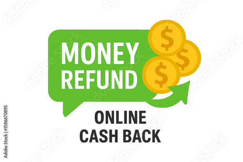 Money Refund Online Cashback, Digital Payment Reimbursement, Cashback Service Icon, E-commerce Reward, Finance App Banner, Online Transaction Refund, Coin Currency Symbol, Web Cash Recovery