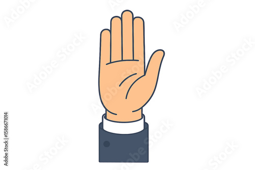 Businessman hand raised stop gesture isolated, vector warning sign. Flat style palm up prohibition symbol. No entry, forbidden, caution, attention, web design, pandemic coronavirus precaution concept