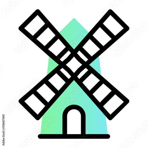 Windmill Icon - Flat Line Gradient Style Vector Icon
