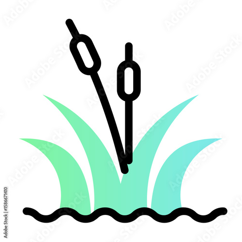 River Grass Icon - Flat Line Gradient Style Vector Icon