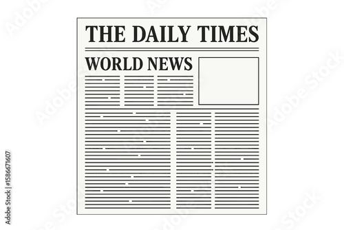 Blank newspaper front page template. Vector illustration of daily press layout. Empty headline, world news section, columns, copy space for text, publication, journalism concept.