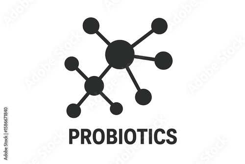 Probiotics bacteria molecule icon. Abstract molecular structure vector illustration. Microbiome health, scientific microbe, gut flora, lactic acid bacteria, medical supplement concept