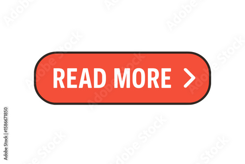 Red Read More Button Vector. Modern Call to Action Design for Website, Banner, Sticker, UI, Web App, User Interface, Label. Trendy Learn More Flat Icon Isolated on White