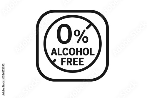 Alcohol Free Label Icon. 0 Percent Alcohol Symbol. No Alcohol Outline Badge. Sobriety Emblem. Allergy Info Mark. Non Alcoholic Vector Sign for Packaging, Beverage, Safe Product