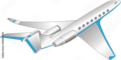 Vector Illustration of Modern Private Jet Airplane in Flight