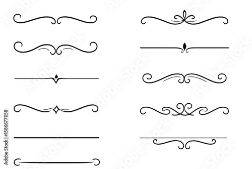 Elegant divider designs collection. Set of vintage decorative elements, text separators, and page borders. Simple vector flourishes, swirls, and ornamental rule lines for classic design.