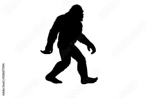 Bigfoot walking silhouette vector illustration. Mythical creature from American folklore. Cryptozoology legend, mysterious ape-like beast, giant monster, Sasquatch, Yeti.