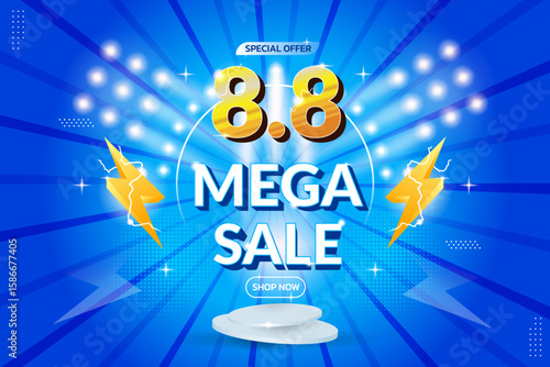 8.8 mega sale banner. 8 August Shopping Day Flash Sale Design. banner template design for web or social media.