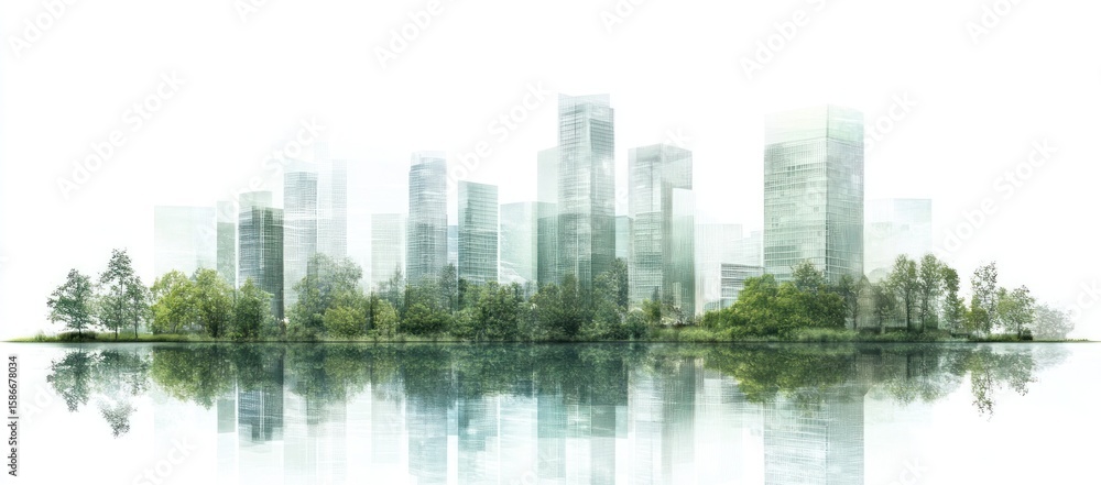 Fototapeta premium Eco-Cityscape: Modern Urban Oasis Reflecting Sustainable Harmony