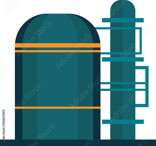 Flat Vector Illustration of Industrial Oil Refinery Equipment
