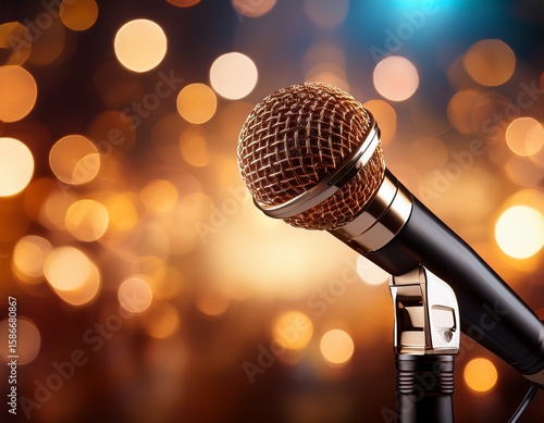 microphone with bokeh lights comedy karaoke poster background