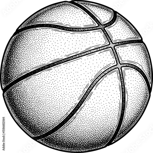 Basketball with textured lines and realistic contour, hand-drawn style