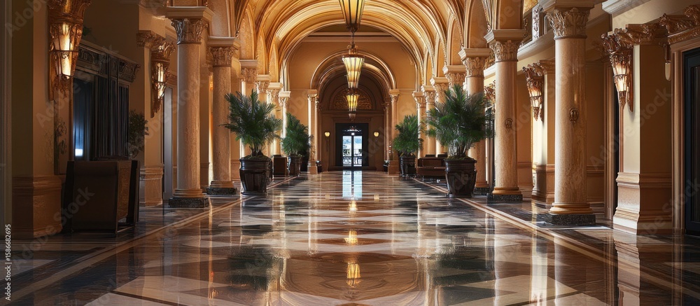 Obraz premium Opulent Grandeur: A Luxurious Hotel Lobby Interior
