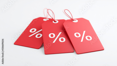 Bold red sale tags with percentage symbol conveying attractive discount offer.
