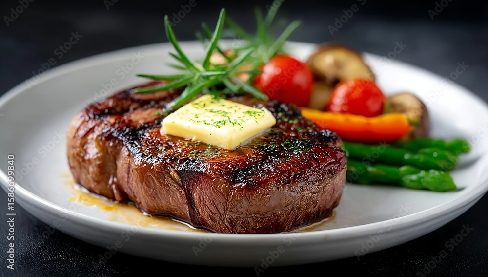 Grilled Steak with Vegetables and Herb Butter Grilled Steak with Vegetables and Herb Butter
