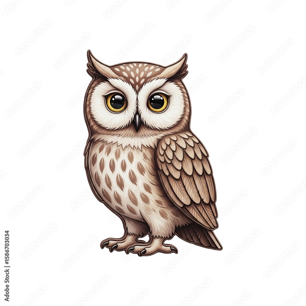 Fototapeta premium Owl Icon Perched Calmly – 3D Clay Style – Transparent PNG Clipart