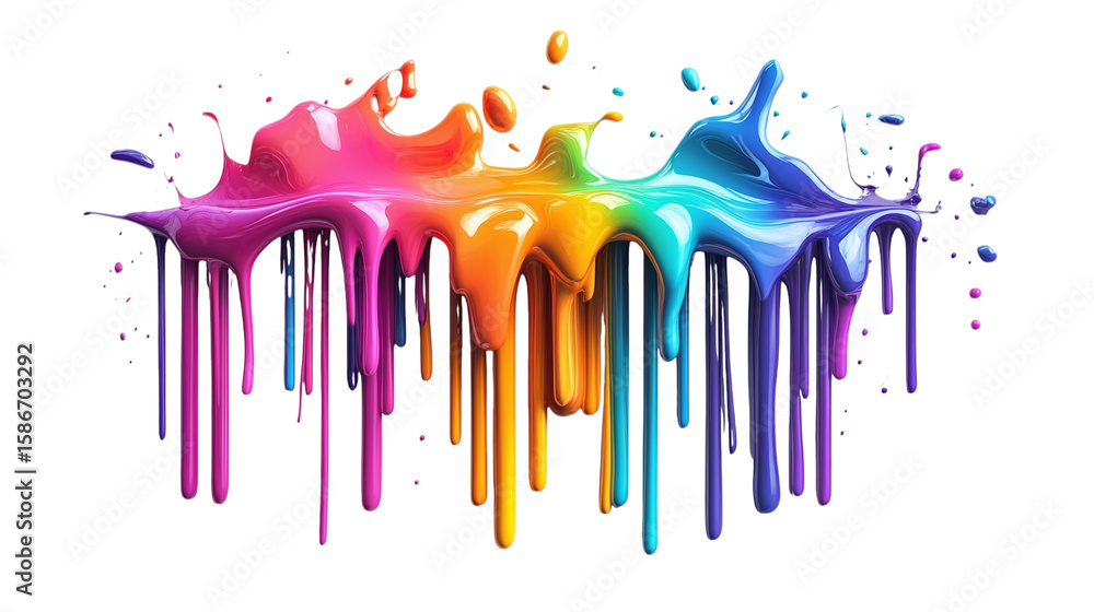 Fototapeta premium Colourful melting text effect mockup designed using a geometric layout and sharp icon-based visuals isolated on transparent background 