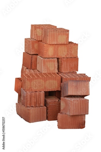 Red building bricks on white background