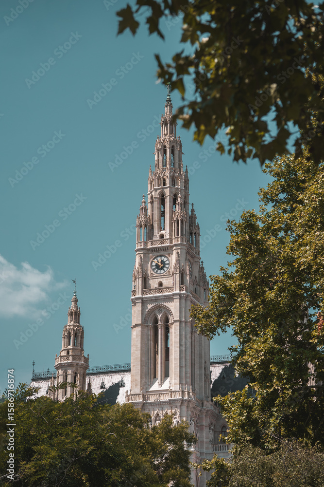 Fototapeta premium Vienna architecture, beautiful historic towers, decorative facade in Europe
