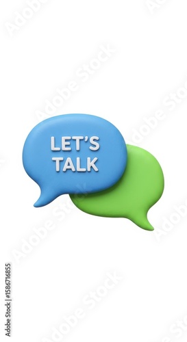 Blue and Green 3 D Speech Bubbles with Lets Talk Text communication conversation 1