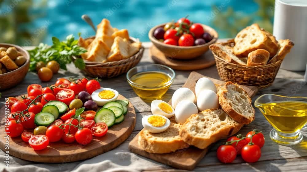 Mediterranean Culinary Still Life: Fresh Ingredients and Vibrant Flavors Displayed Mediterranean Culinary Still Life: Fresh Ingredients and Vibrant Flavors Displayed