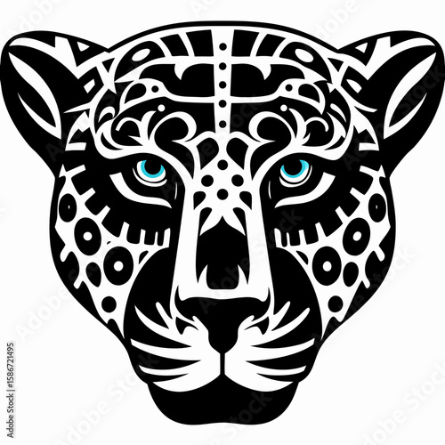 Aztec Jaguar Design Intricate Tribal Patterned Jaguar Head Illustration