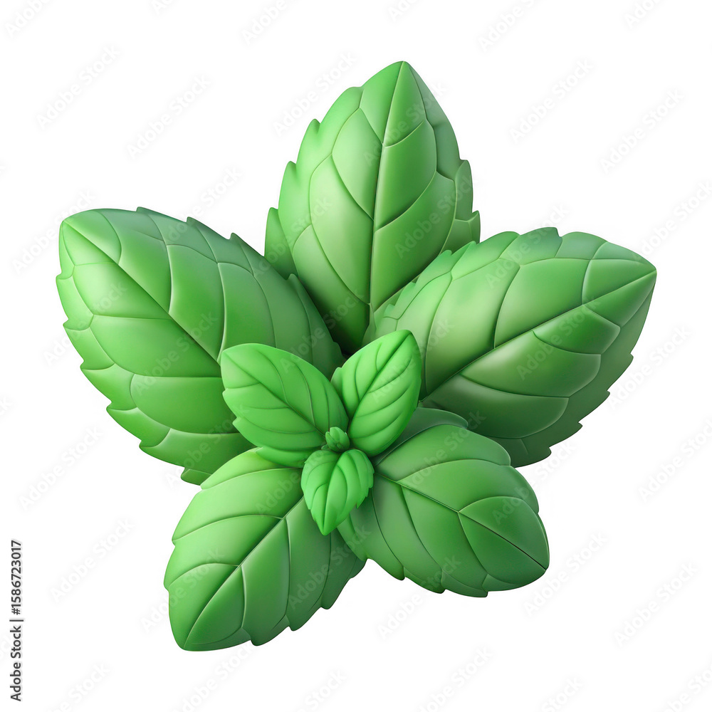 Fototapeta premium 3d fresh green basil leaves isolated on transparent background