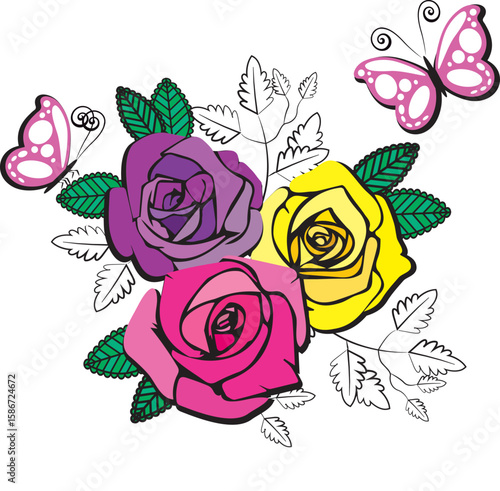 roses with butterflies