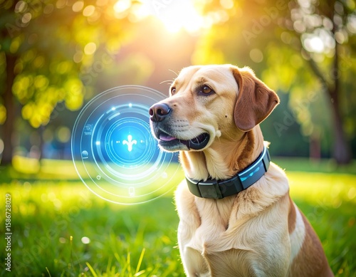 Dog Wearing Smart Collar with Holographic Health Display