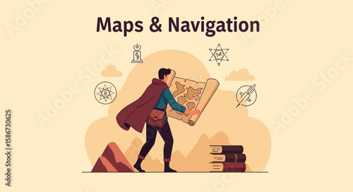 Adventurer Discovering Land Details From Old Map Exploring New Territories