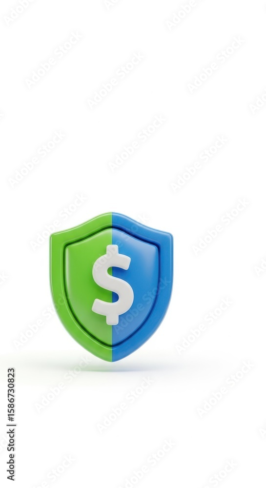 Obraz premium Green and Blue Shield with White Dollar Sign 3 D Render money finance