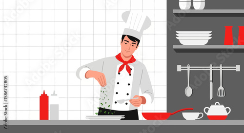 Chef Preparing A Delicious Meal In A Restaurant Kitchen With Professional Touch