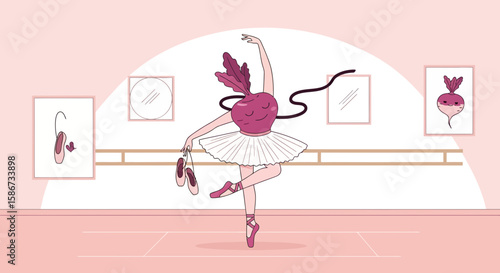Dancing Beetroot Ballerina In Pink Studio Expressing Harmony And Lightheartedness