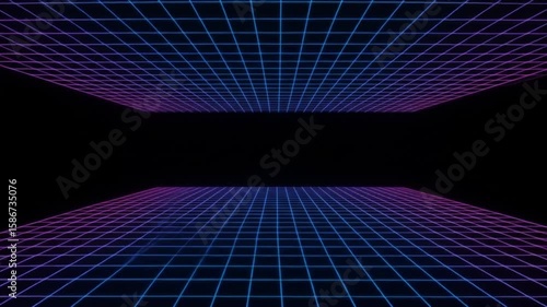 Abstract grid pattern with neon colors on black background  