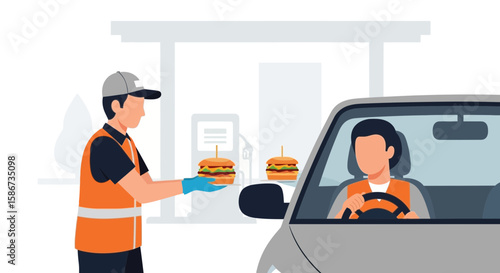Burger Delivery Service at Gas Station Convenience Concept Illustrative Vector