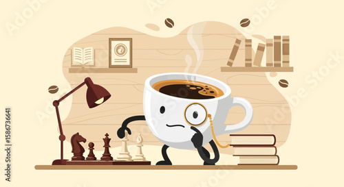 Clever Coffee Cup Considers Chess Strategy In An Intellectual Game