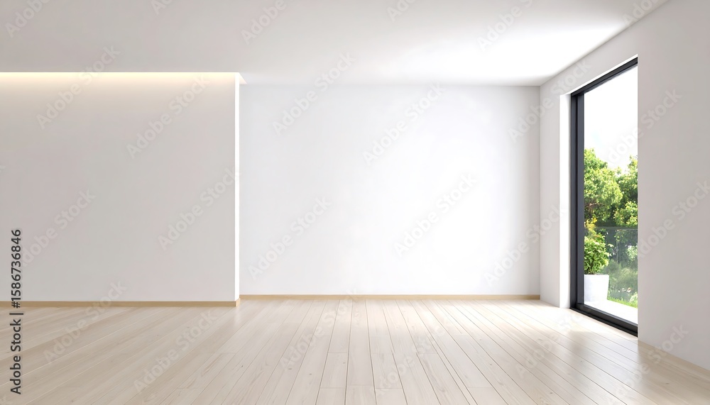 Empty modern room with large window Empty modern room with large window