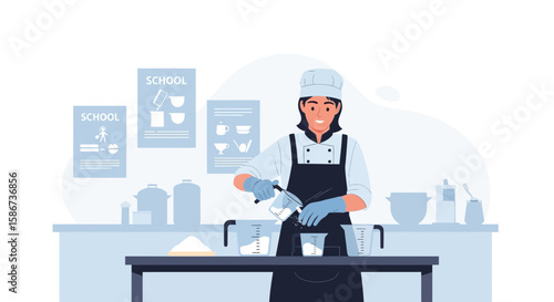 Female Chef Expertly Preparing Ingredients In Professional Baking Class Setting