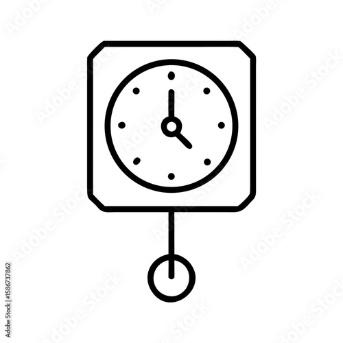 Wall clock with pendulum in minimalist black and white design  