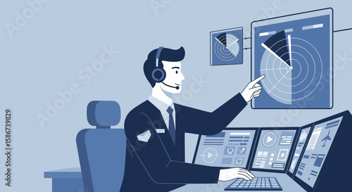 Air Traffic Controller Monitoring Screens For Efficient Aviation Management