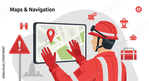 Firefighter Uses Digital Map For Emergency Response Coordination Strategy Planning