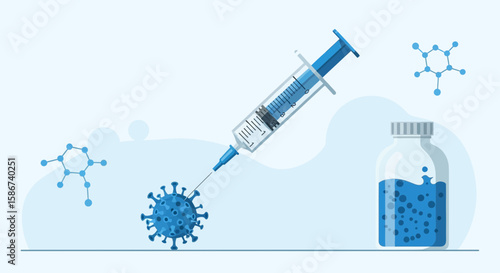 Conceptual Illustration Showing Vaccine Injection Into Viral Cell For Medical Purposes