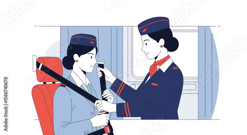 Flight Attendant Demonstrating Passenger Safety Procedures Onboard Airplane