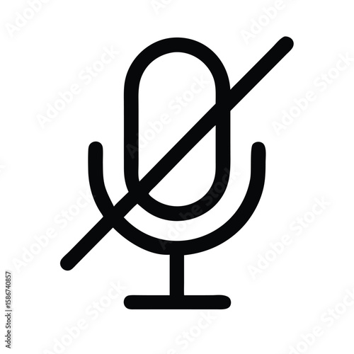 Muted Microphone Icon Vector - No Sound Symbol in Black and White