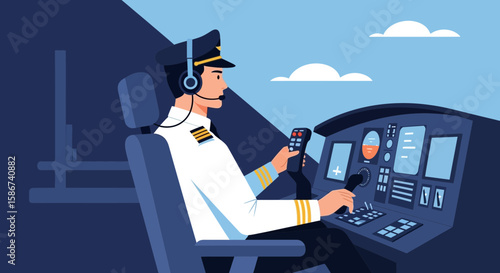 Confident Pilot Maneuvering Airplane Controls For Secure Journey To The Skies