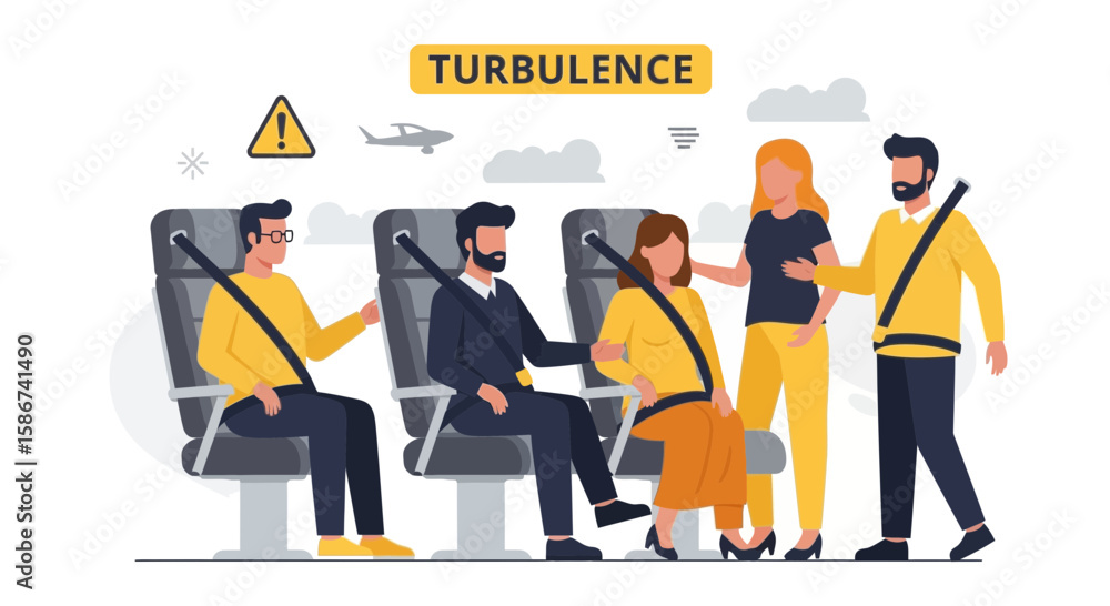 Naklejka premium Airplane Turbulence Passenger Safety Awareness During Unstable Flight Illustration