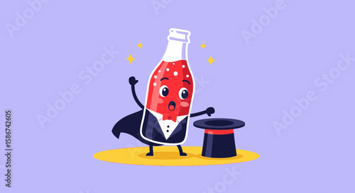 Amazing Bottle Beverage Mascot With Magician Costume And Magic Hat Illustration