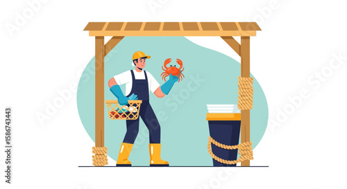 Fresh Catch Of The Day Fisherman Holding A Crab At The Market